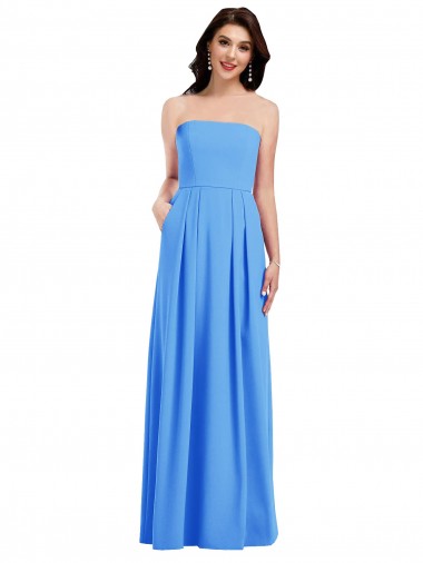 Purchase Long Sleeveless Strapless Trumpet Stretch Crepe Peacock Blue Semi Formal Evening Dress Canada