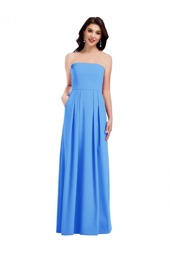 Purchase Long Sleeveless Strapless Trumpet Stretch Crepe Peacock Blue Semi Formal Evening Dress Canada