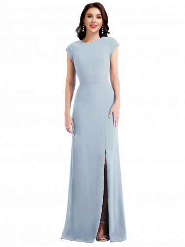 Purchase Long Cap Sleeves Trumpet Stretch Crepe Maxi Evening Dress Canada
