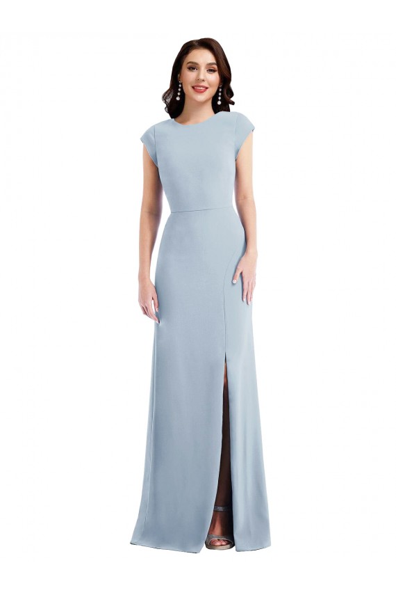 Purchase Long Cap Sleeves Trumpet Stretch Crepe Maxi Evening Dress Canada