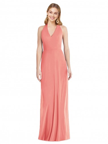Purchase Long Sleeveless Halter Neck Trumpet Soft Chiffon Maxi Evening Dress Canada