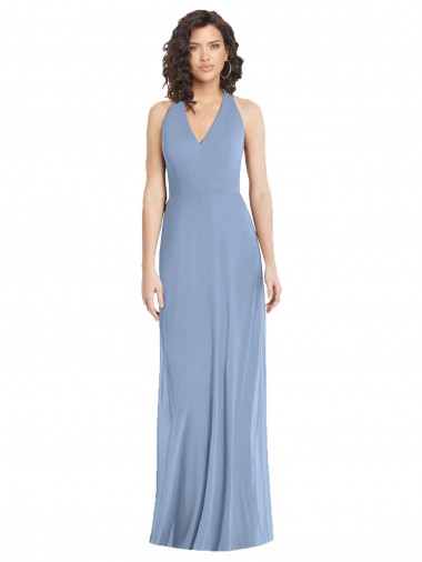 Purchase Long Sleeveless Halter Neck Trumpet Luxe Chiffon Evening Dress Canada