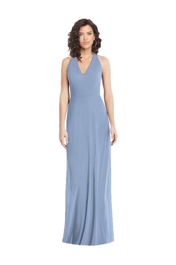Purchase Long Sleeveless Halter Neck Trumpet Luxe Chiffon Evening Dress Canada