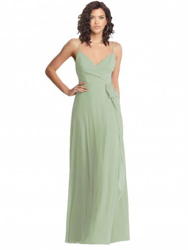 Purchase Long Sleeveless Spaghetti Straps Trumpet Soft Chiffon Smoke Green Maxi Evening Dress Canada
