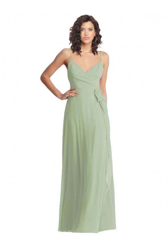 Purchase Long Sleeveless Spaghetti Straps Trumpet Soft Chiffon Smoke Green Maxi Evening Dress Canada