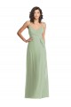 Purchase Long Sleeveless Spaghetti Straps Trumpet Soft Chiffon Smoke Green Maxi Evening Dress Canada