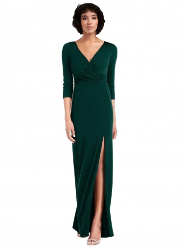 Purchase Long Long Sleeves V-Neck Trumpet Spandex Maxi Evening Dress Canada