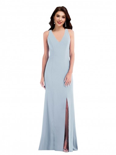 Purchase Long Sleeveless V-Neck Trumpet Stretch Crepe Maxi Evening Dress Canada