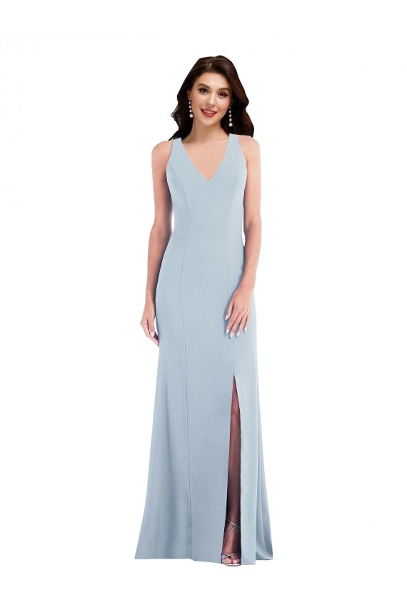 Purchase Long Sleeveless V-Neck Trumpet Stretch Crepe Maxi Evening Dress Canada
