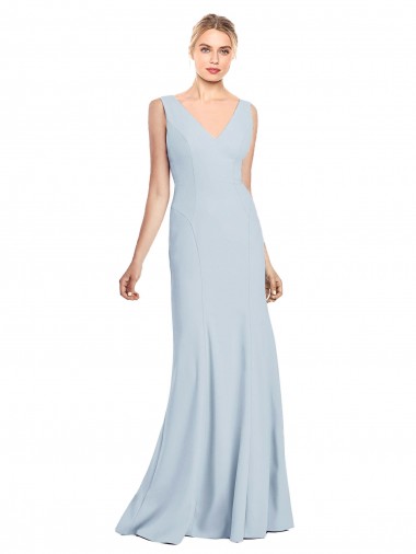 Purchase Long Sleeveless V-Neck Trumpet Stretch Crepe Semi Formal Bridal Party Dress Canada