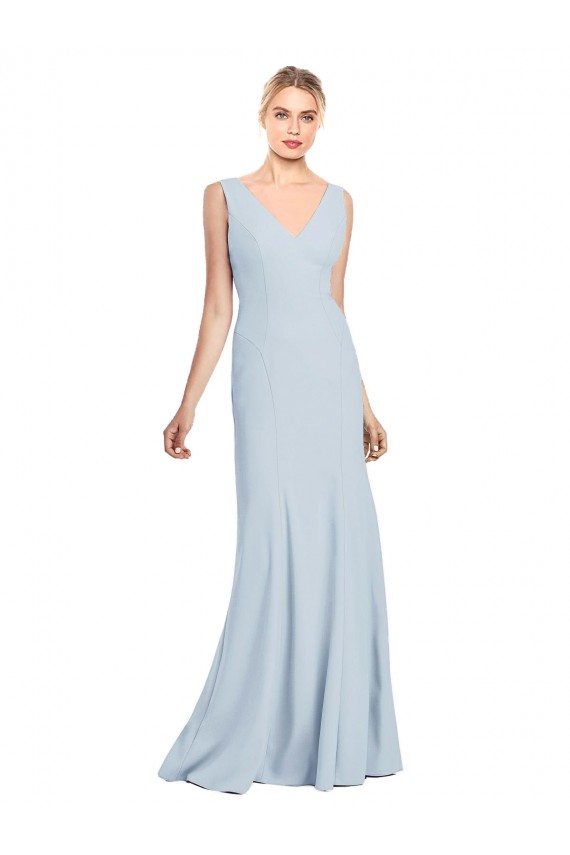 Purchase Long Sleeveless V-Neck Trumpet Stretch Crepe Semi Formal Bridal Party Dress Canada