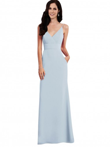 Purchase Long Sleeveless Spaghetti Straps Trumpet Stretch Crepe Maxi Evening Dress Canada
