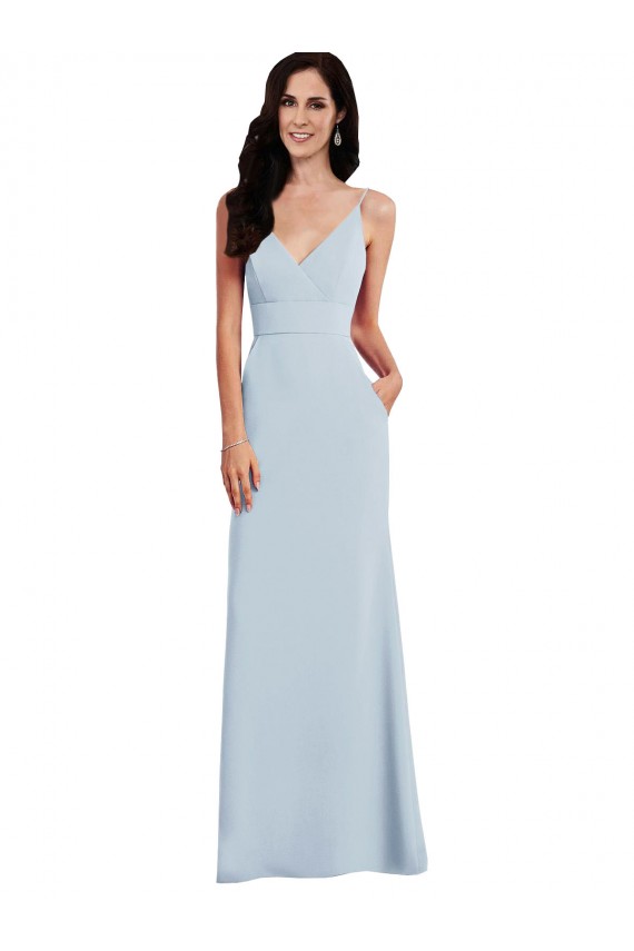 Purchase Long Sleeveless Spaghetti Straps Trumpet Stretch Crepe Maxi Evening Dress Canada