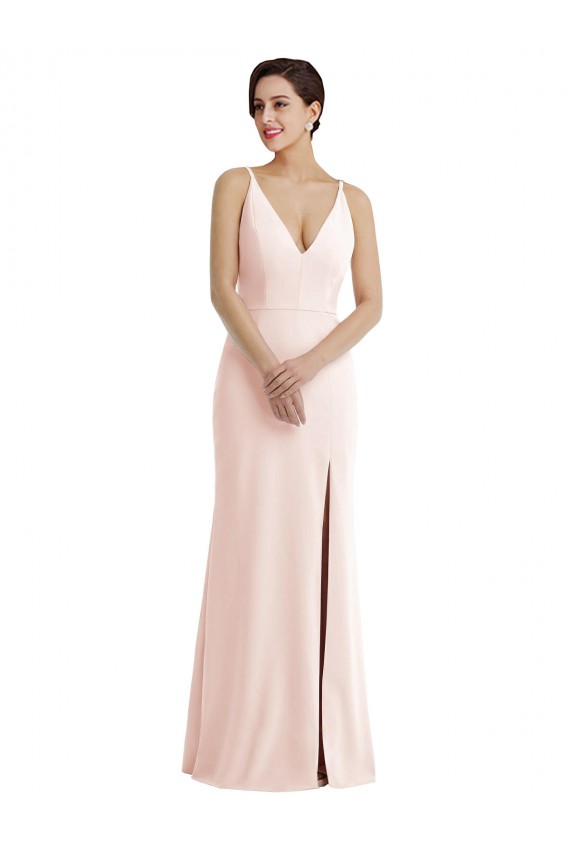 Purchase Long Sleeveless V-Neck Trumpet Stretch Crepe Evening Dress Canada