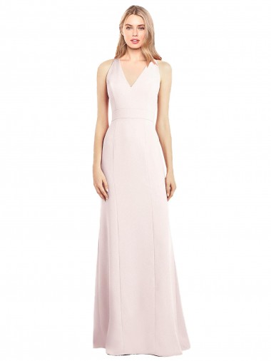 Purchase Long Sleeveless V-Neck Trumpet Stretch Crepe Pink Semi Formal Evening Dress Canada