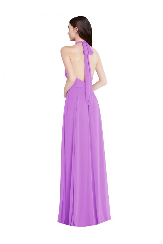 Purchase Long Sleeveless Halter Neck A-Line Soft Chiffon Violet Maxi Evening Dress Canada