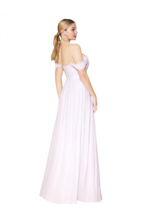 Purchase Long Sleeveless Off the Shoulder A-Line Soft Chiffon White Evening Dress Canada
