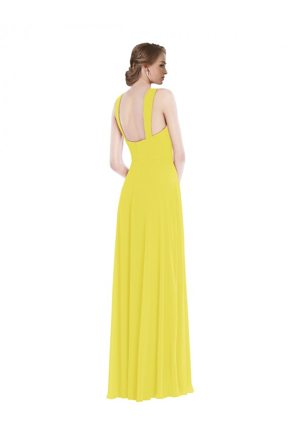 Purchase Long Sleeveless Spaghetti Straps A-Line Soft Chiffon Yellow Maxi Evening Dress Canada